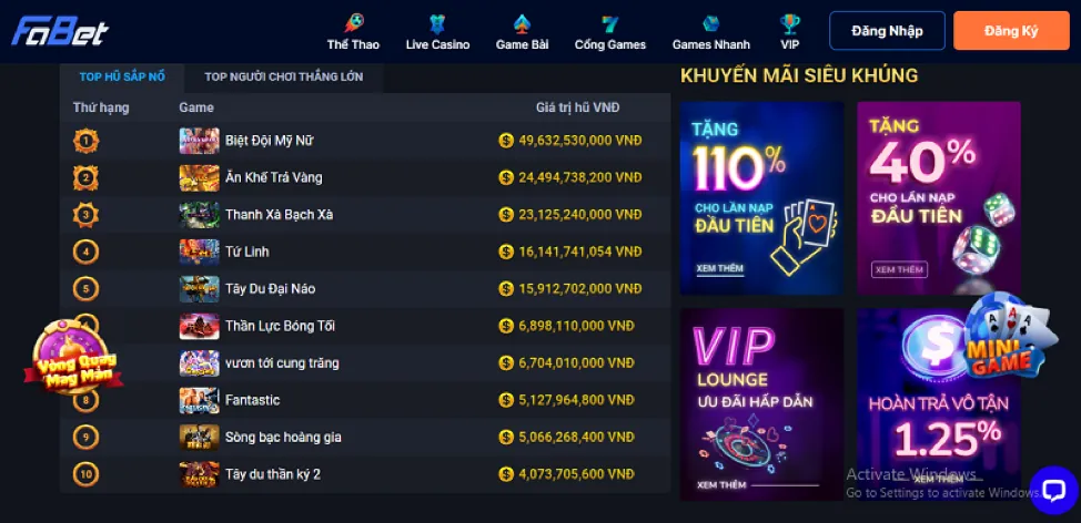 Trò chơi slot machine với biểu tượng may mắn